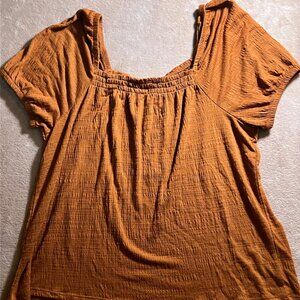 NWT Wonderly Women LG Bronze Texture Square Scoop Neck Puff Short Sleeve Top (V)